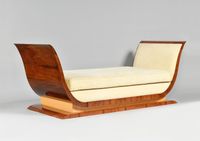 Banquette Art Déco en Palissandre et Alcantara Crème