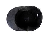 a black hat that is sitting on top of a table