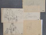 four drawings of horses and a man on a horse drawn by a child