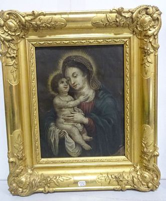 painting of a woman holding a child in a gold frame