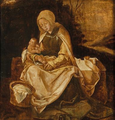 une image d'une peinture représentant une femme tenant un bébé