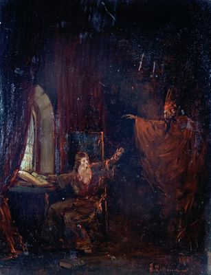 an image of a painting of a man sitting in a chair in front of a window