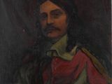 a painting of a man with a mustache in a red dress
