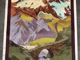 une image représentant une affiche illustrant un paysage de montagne avec une personne au premier plan