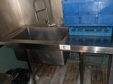a sink and a blue box in the kitchen