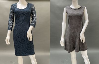 two mannequins dressed in different styles of clothing on a mannequin stand