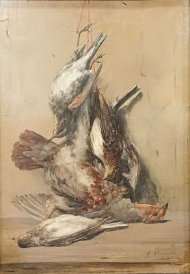 un tableau représentant un oiseau mort posé sur une table