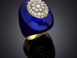 an 18k gold, lapis and diamond ring