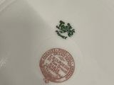a white plate with a red and green design on it