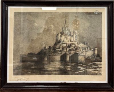 tableau représentant un château au milieu d'un plan d'eau