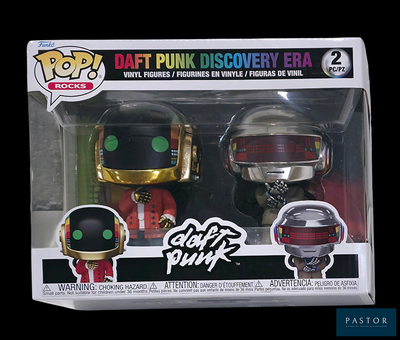 Lot de deux figurines Funko Pop en vinyle représentant les Daft Punk à l'époque de l'album « Discovery »
