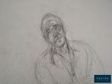drawing of a man in a suit sitting down with his arms crossed