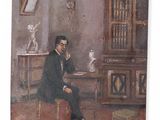 tableau représentant un homme assis à une table dans une pièce