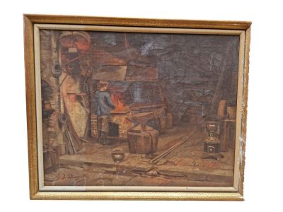 une photo d'un tableau représentant un forgeron dans son atelier