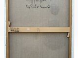 a painting of a brown frame with writing on it