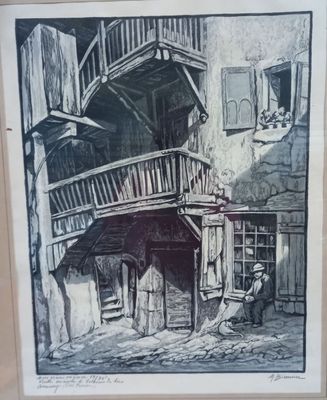 Marie BIENNIER (1886-1963) "Vieille maison à balcons de bois…