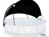 an image of a black and white umbrella over a swimming pool