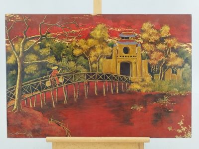 Than Lao (Vietnam) "Le port" laque signé en bas à gauche 60x…