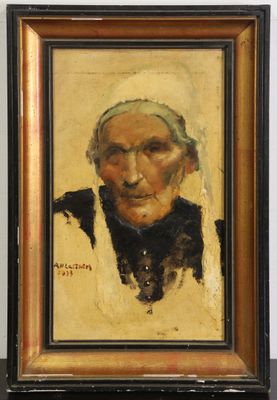 R..V LAETHEM "Femme au bonnet" Huile sur toile signée en bas…