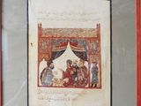 painting of a man and a woman in a bed with a canopy