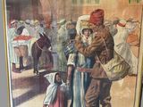 painting of a man and a woman standing in front of a crowd of people
