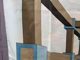 a picture of a picture of a chair with a blue and brown design on it