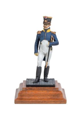 statue of a soldier in a blue uniform holding a sword