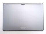a silver laptop computer sitting on a white surface