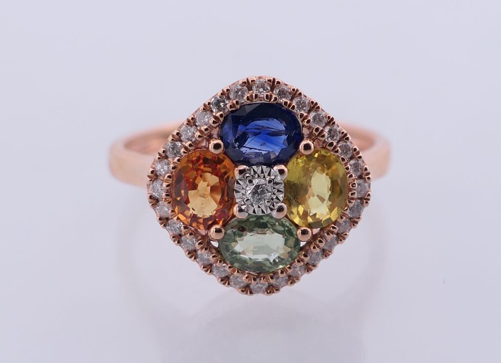 Bague Cocktail en or rose 18K avec saphirs et diamants