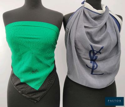 a picture of two women ' s scarves with monograms on them
