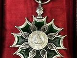une médaille dans une boîte, entourée d'un ruban