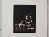 une image représentant un verre de vin et des noix posés sur une table