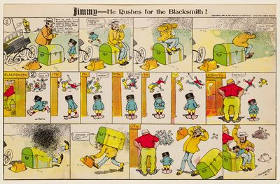 une vieille bande dessinée représentant un homme en fauteuil roulant et une femme en fauteuil roulant