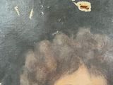 painting of a woman in a white dress with a black background