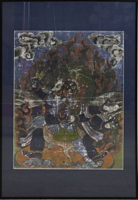 tableau représentant un homme à cheval avec un arbre en arrière-plan