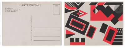 an image of a postcard with a red and black design on it