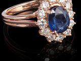 Bague en or rose 14 carats, sertie de saphirs et de diamants
