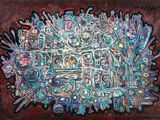 painting of a painting of a large number of objects on a brown background