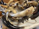 a lot of antelope on a shelf in a store