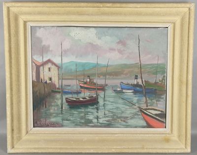 un tableau représentant des bateaux sur l'eau, dans l'eau