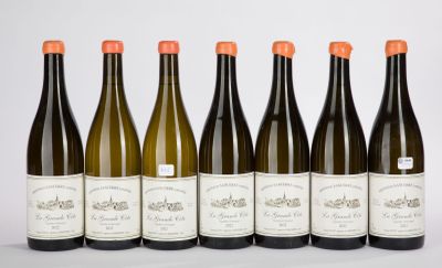 six bottles of wine are lined up in a row