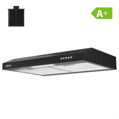 une photo en noir et blanc d'une hotte de cuisine surmontée d'une lampe