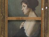 portrait of a woman in a black dress by a window