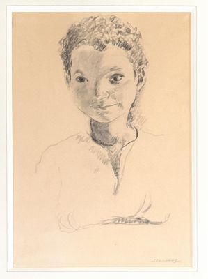 portrait of a young boy in a white shirt with a feather in his hand