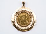 an image of a close up of a gold coin on a white surface