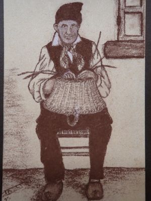 Ecole du XXème siècle. "Le vannier", fusain sur papier, sign…