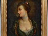 un tableau représentant une femme en robe verte avec une tia