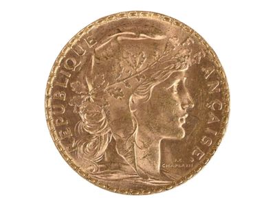 Une pièce de vingt francs or au coq, 1905. Usures. - Photo 1