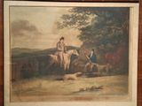 a picture of a painting of a man on a horse next to a dog