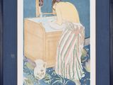 tableau représentant une femme en train de se laver les mains dans le lavabo d'une salle de bains